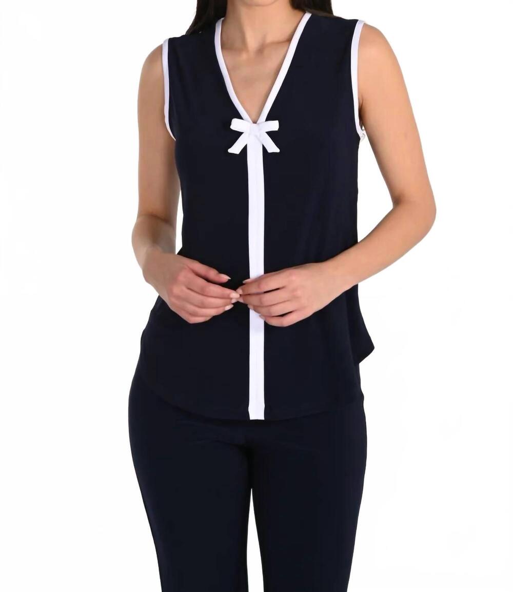 NEW FRANK LYMAN sleeveless top with bow detail in midnight/white
